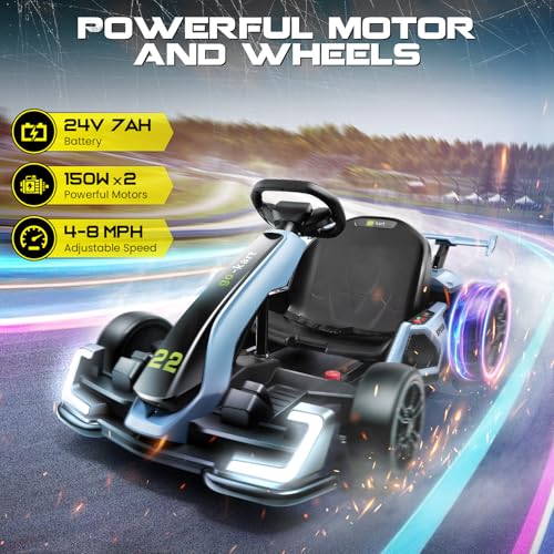 Hikole Electric Go Kart for Kids, 24V Drift Electric Go Cart with Adjustable Seat, Fast 8.5 MPH, 300W Motor, EVA Tires, - Additional View