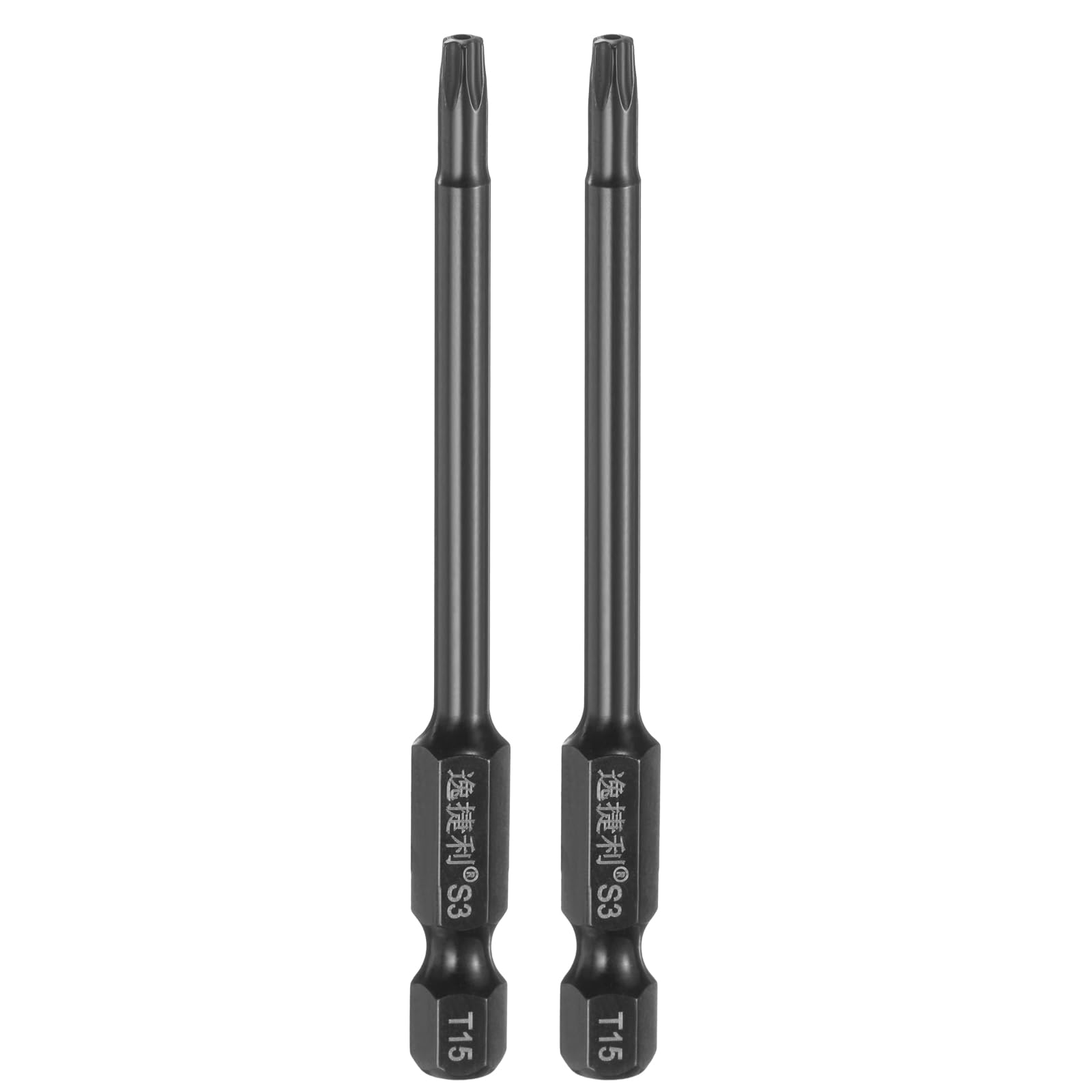 HARFINGTON 2pcs T15 Security Torx Head Screwdriver Bit 1/4" Hex Shank 3" (75mm) Long Magnetic Tamper Proof 6 Point Star Screw Driver Drill Bit S3