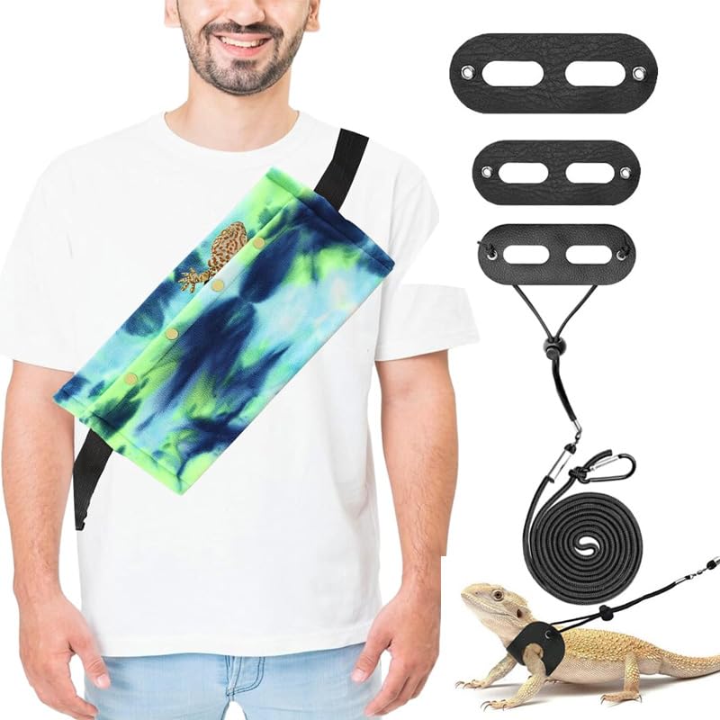 Small Animal Sling Carrier,Small Animal Bag for Bearded Dragons Lizards and Reptile with Adjustable Strap Tow Rope 3 Sizes Pack + Small Animal Sling