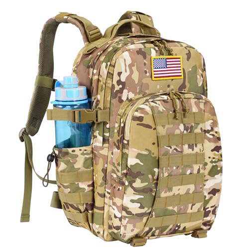 Tactical Backpack for Men, Military Army Rucksack 40L Large Molle Army Assault Pack with Bottle Holder, Day Pack Bug out Bag Survival Backpack for Hiking, Hunting, Travel, Camping, Camo