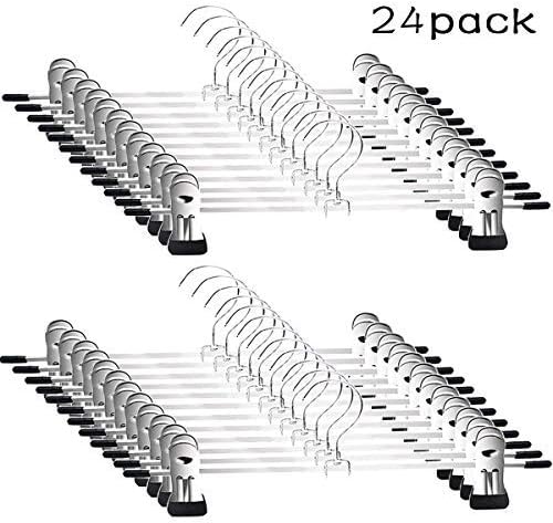 Pants Hangers - Skirt Hangers 24 Pack Skirt Metal Pants Hangers Chrome Skirt Hangers with Non-slip Adjustable Clips Space Saving Pants Hanger for All Kinds of Clothes Pants