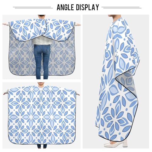 Capa impermeable profesional para corte de cabello azul floral miniatura 5