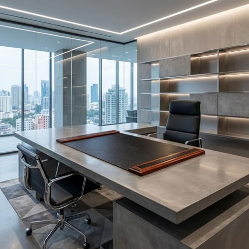Image of DACASSO Wood & Leather Desk Pad with Side Rails - Luxury Leather Desk Blotter for Writing - Padded Executive Desk Surface Protector - (Rosewood & Black, 34 inch x 20 inch)
