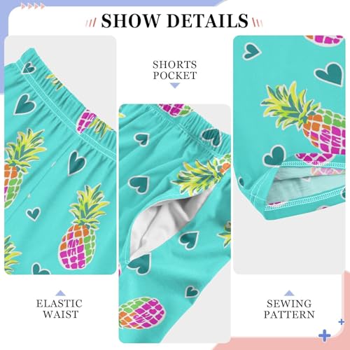 Pineapple and Love Heart Boys Long Pants Soft Trousers Elastic Waist Kids Lounge Bottoms with Pockets S-XL4