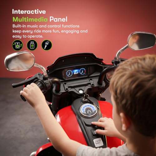 Image of Baybee Adreno Baby Electric Bike for Kids with Hand Accelerator | Big Battery Baby Bikes with Realistic Meter, RGB Lights & Music | Rideon Battery Operated Bike for Kids to Drive 1 to 8 Years (Red)
