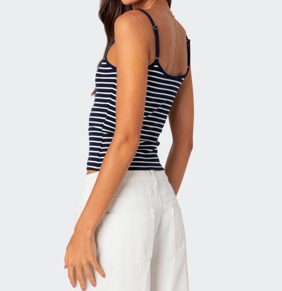 Women Stripe Print Cami Top Y2k Spaghetti Strap Backless Crop Tank Aesthetic Sleeveless Slim Fit Going Out Tops - Image 4