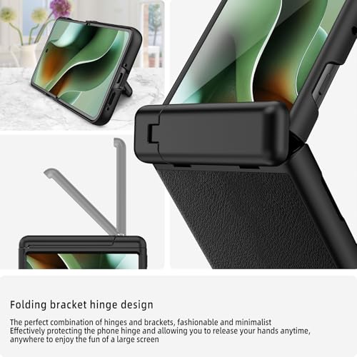 Image of BOUNCEBACK Back Case Cover for Motorola Razr 50 Ultra| Shockproof | Kickstand | Faux Leather | Hinge Cover - (Black)
