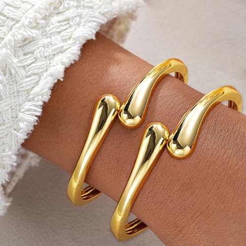 Image of MTINEAPS Gold Bangle Bracelets for Women Teens Trendy Chunky Adjustable Twist Cuff Bracelet Jewelry Gifts (Gold-2 PC)