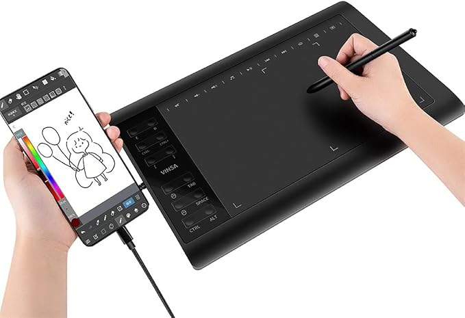 Tableta digital gráfica portátil de 10 x 6 pulgadas para dibujo con presión, compatible con teléfono móvil y PC miniatura 2