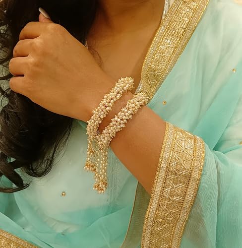 Efulgenz Indian Handmade Pearl Beaded Lumba Rakhi Bracelet Bangle Jewelry Set for Women Girls Gift for Bhabhi Sister (2 pc)4