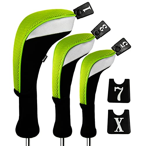 Andux 3pcs/Set Golf 460cc Driver Wood Club Head Covers Long Neck with No. Tags Green