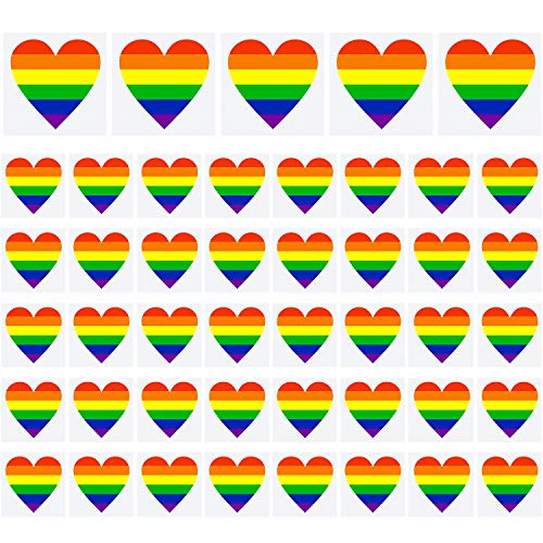 Resinta 45 Pieces Gay Pride Rainbow Temporary Tattoos Rainbow Flag Stickers Removable Waterproof Body Rainbow Temporary Tattoos, Heart Shapes Stripes