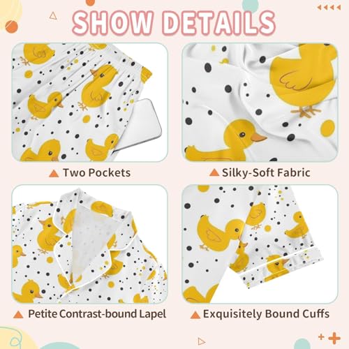 senya Cute Duck with Polka Dot A Satin Summer Pajama Sets Silk Short Sleeve Button Down Sleepwear3