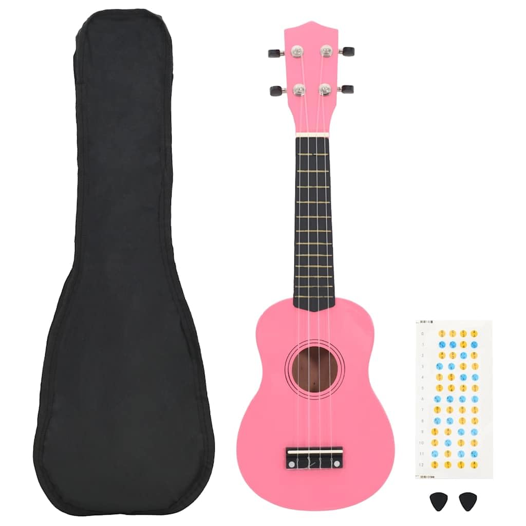 Juego de ukelele soprano de madera de tilo rosa de 23 pulgadas con bolsa, 2 púas, escala para principiantes y amantes de la música, instrumento de cuerda acústica para conciertos, orquesta