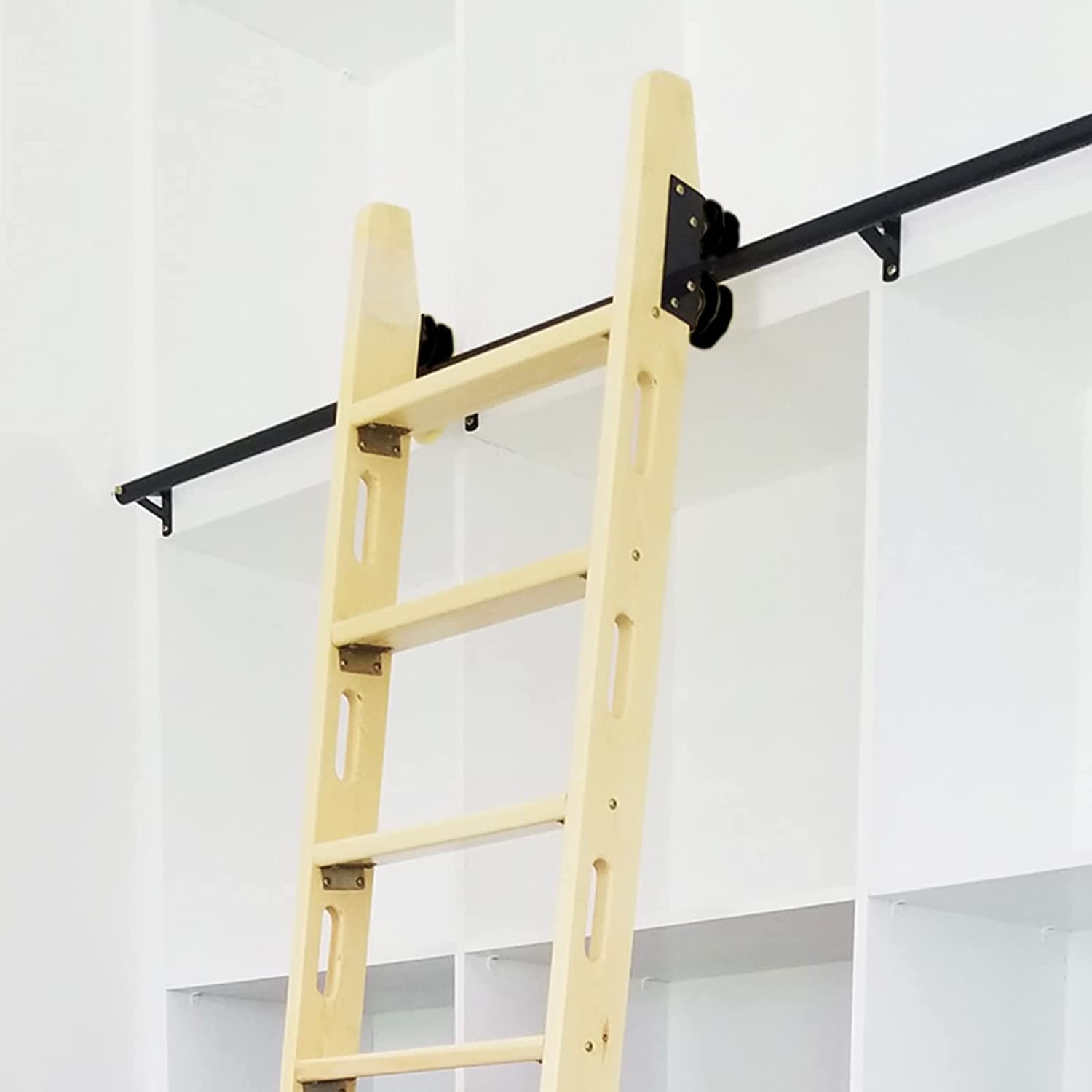 Système de porte de grange coulissante avec rail échelle mobile inox