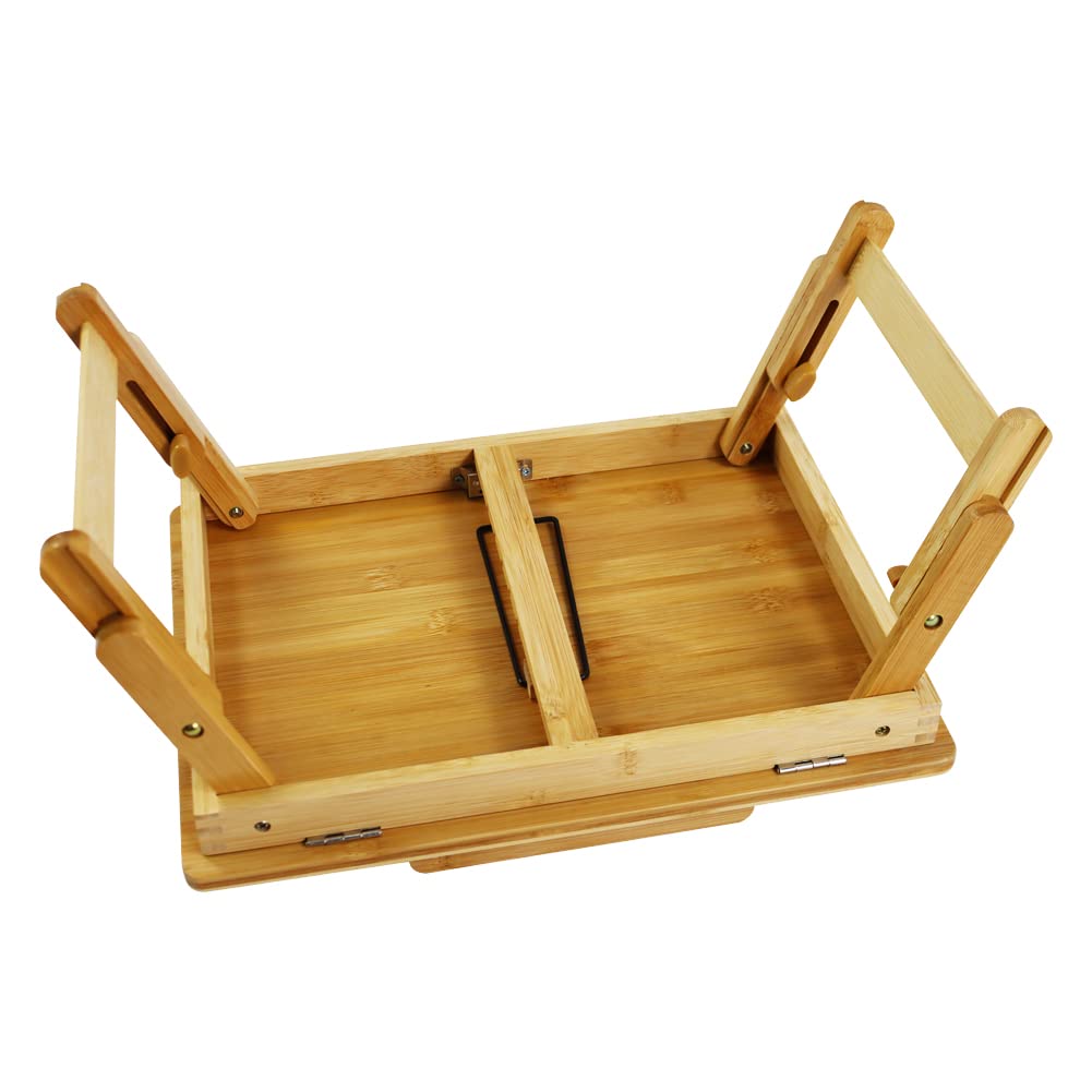WKWKER Bambù Scrivania Per Laptop Con Gambe Pieghevoli Tavolo Da Lavoro Con Superficie Inclinabile Vassoio Da Letto Regolabile Per Laptop Per TV Divano Studio Computer Ipad Libro (Naturale)