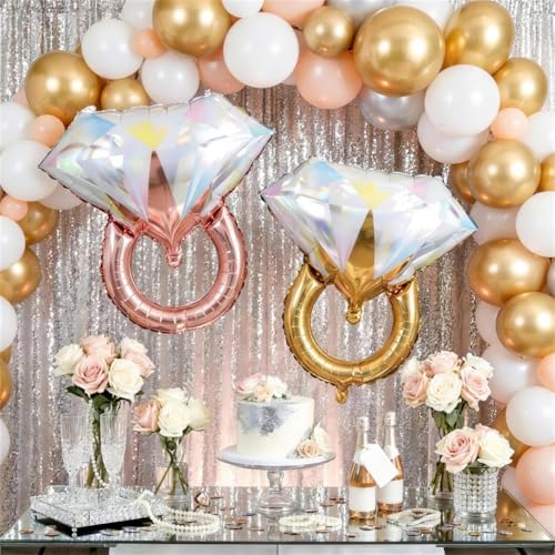 Image of Rose Gold Diamond Ring Balloons 4 Pcs,Foil Engagement Ring Balloons