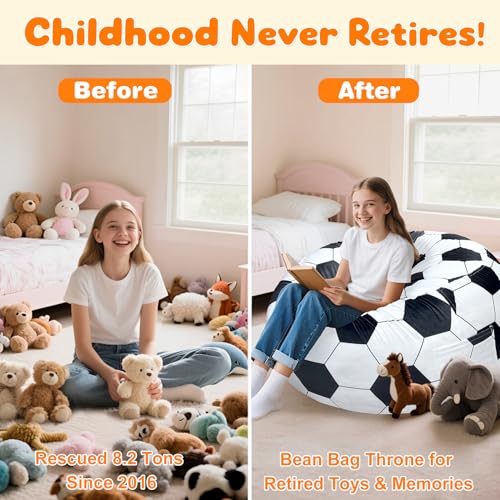 image for Lukeight Soccer Stuffed Animal Storage Bean Bag Chair Cover - Premium 