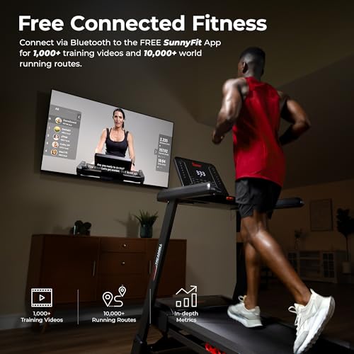 Image of Sunny Health & Fitness 20 inch x 55 inch Auto Incline Treadmill with Folding Deck