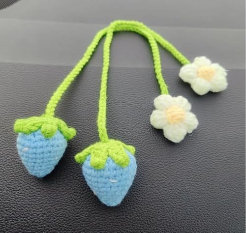 Image of VRB Dec 1 Pcs Crochet Flower for car Dashboard Decoration Items,Car Hanging Crochet Flower,Sunflower Decoration for Car,Car Mirror Hanging Accessories, (Hanging Strawberry Blue Crochet - 1 Pcs)