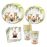 Jungle Party Geschirr-Set für 25Gäste, 125-teiliges Wald-Einweggeschirr-Set Pappteller Tassen Servietten Strohhalme Banner für Geburtstagsfeier Babyparty Dekoration (25 set)