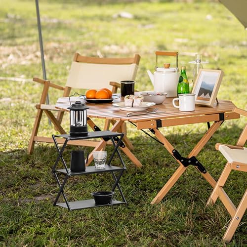 Table de camping avec étagère de rangement multifonction à trois couches
