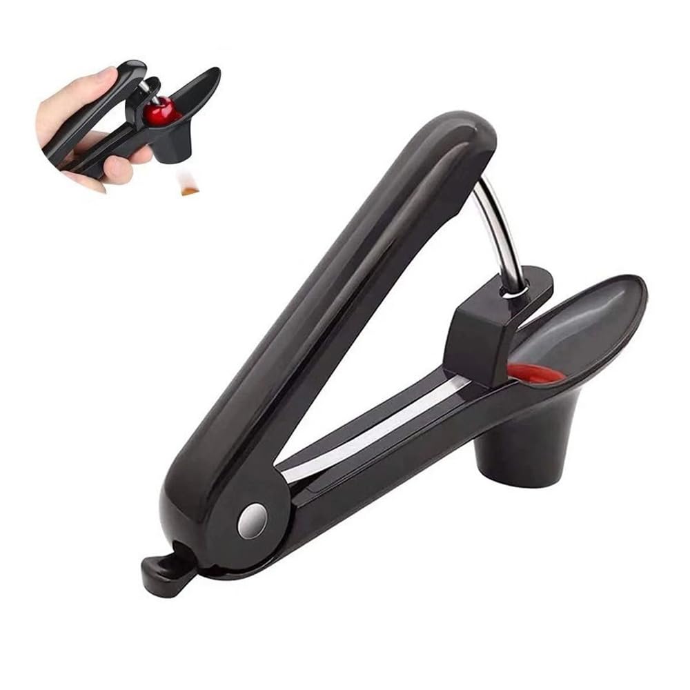 Dénoyauteur de cerises professionnel – Dénoyauteur manuel pour cerises et olives fraîches – Dénoyauteur de cerises avec utilisation à une main – Dénoyauteur de cerises et de prunes, noir