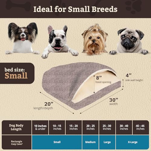 Image of Snoozer Rectangle Cozy Cave Dog Bed, Hooded Dog Bed, Merlin Linen (S)