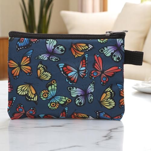 1Pcs Money Wallet Butterfly Print Wallet Polyester Slate Blue 13.5x11cm