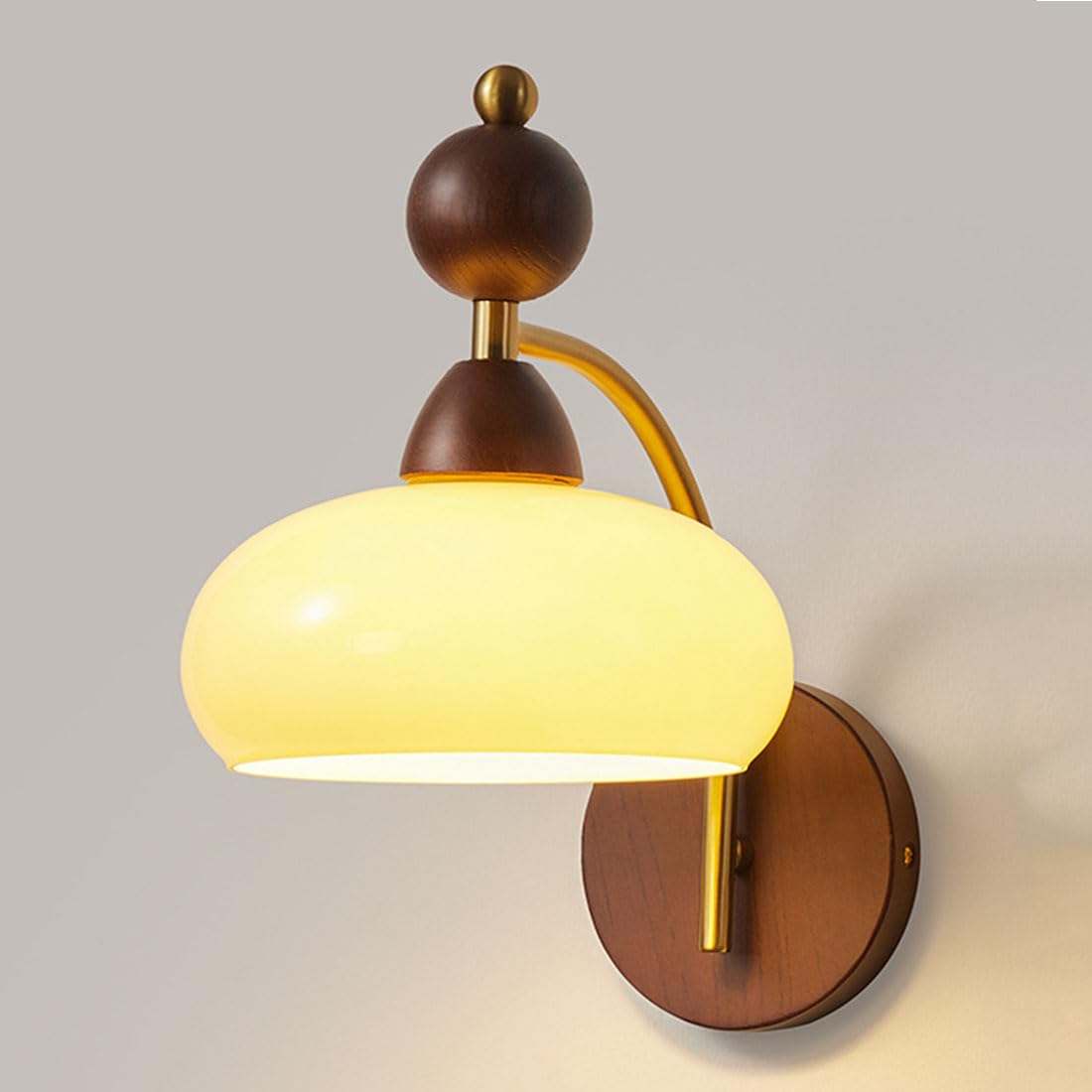 Applique Moderne con Paralume in Vetro, Base in Legno Rustico, Collo D'Oca, Stile Nordico Industriale, Ideali per Soggiorno, Comodino, Veranda e Ingresso.