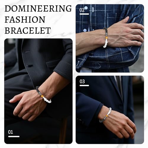 Bead Bracelets for Men and Women Natural Black Lava White Howlite Buddha Dragon Beaded Stone Bracelet Good Luck Charm Jewelry Gift Adjustable3