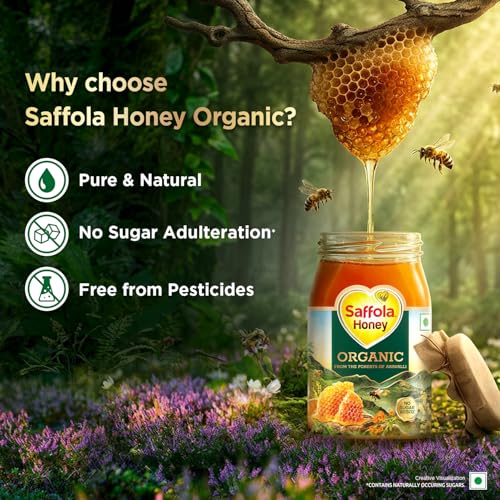 Image of Saffola Wild Forest Organic Honey, 500g, 100% Pure Wild Forest Organic Honey (Pack of 3)