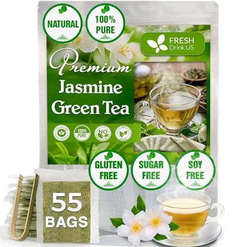 Image of Natural Jasmine Green Tea Bags. Vegan, Gluten-Free, No Sugar. FreshDrinkUS