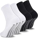 Airpal 2/4 Pairs Kids Youth Grip Soccer Socks Cushioned Non Slip Athletic Sports Socks for Boys Girls Football Basketball (2Pairs-Black+White, Medium)