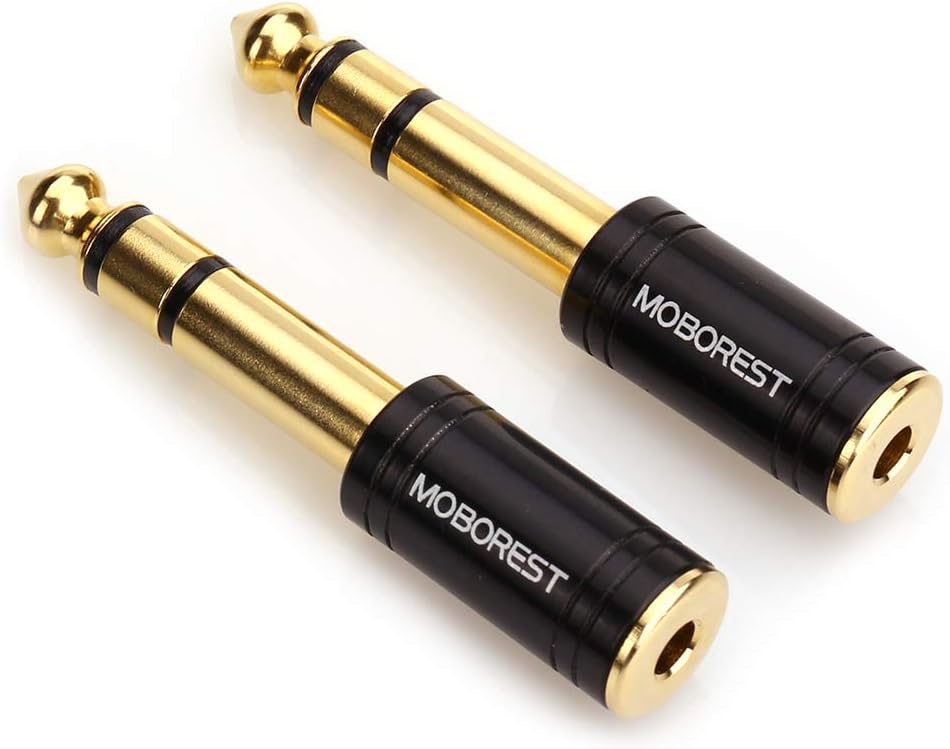 MOBOREST 3.5mm to 1/4″ Adapter – Authentic Genuine Universal 6.35mm Pure Copper Adapter Jack – 3.5mm (1/8 Inch) Female to 6.35mm (1/4 Inch) Male Headphone Adapter, Black Fashion 2-Pack