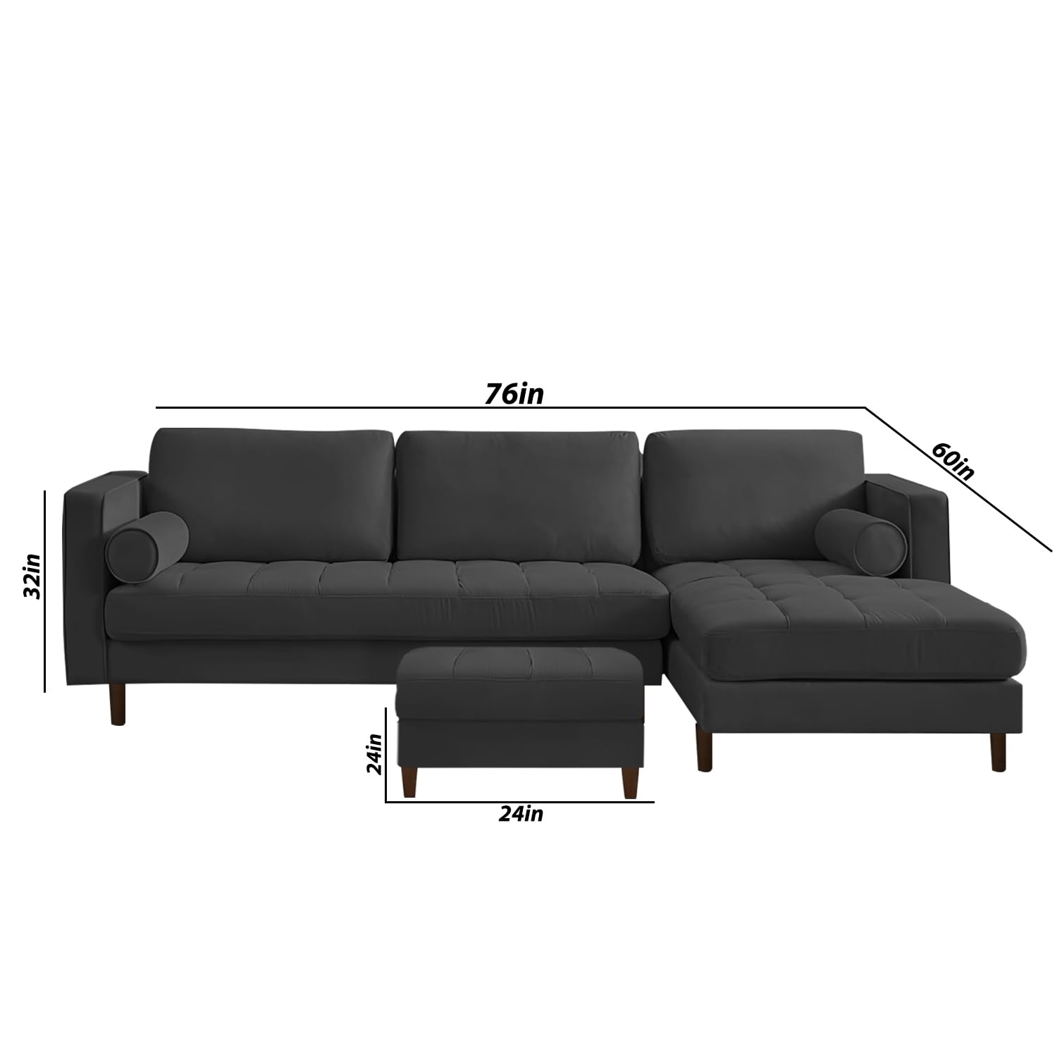 GRAPEWOOD Lezra RHS 4 Seater L Shape Sofa Set with Center Table for Living Room (Black Fabric) Premium Fabric Sofa 3