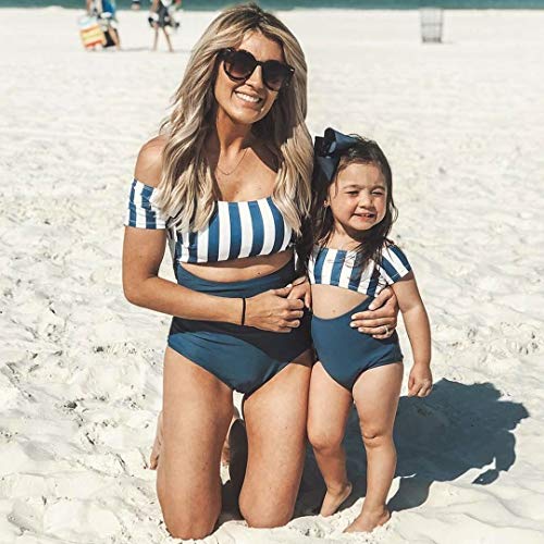 IFFEI Family Matching Swimwear One Piece Bathing Suit Striped Hollow Out Monokini Mommy and Me Beachwear2