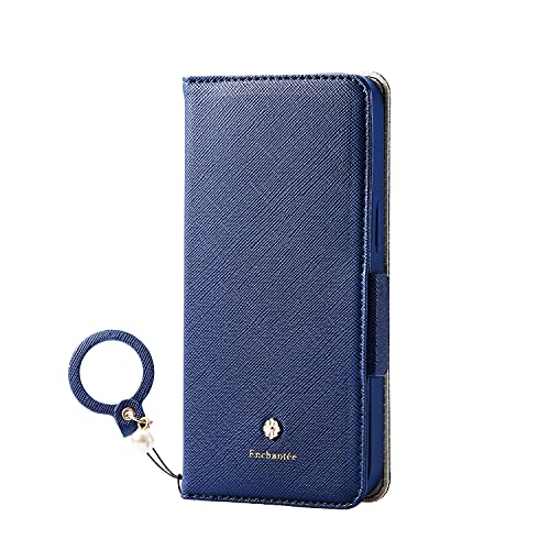 エレコム iPhone 13 / iPhone 14 2眼 レザーケース 手帳型 Enchante＇e 磁石付き リング付き ネイビー PM-A21BPLFJM2NV