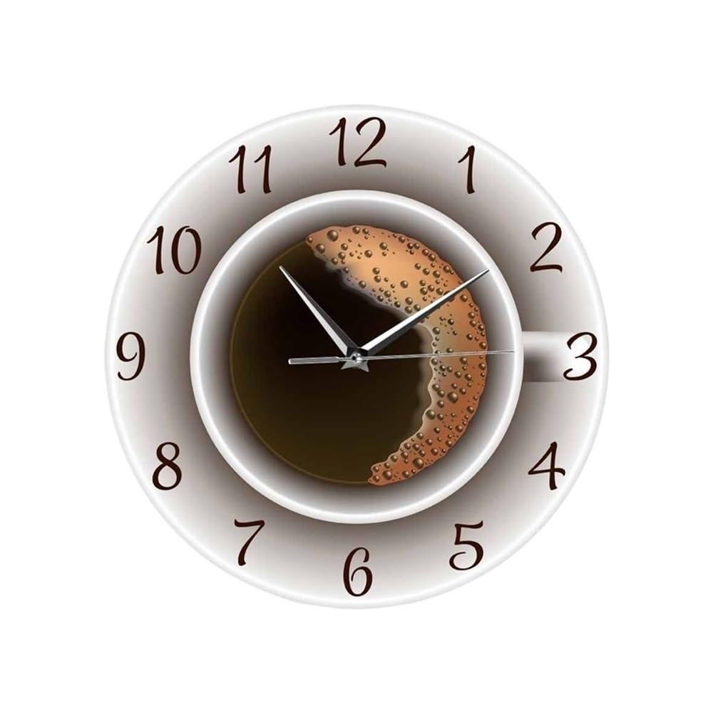 Horloge murale à quartz silencieuse au design tasse à café pour cuisine