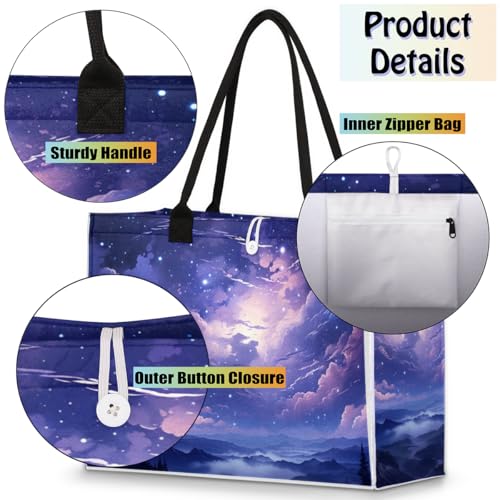 Starry Night Sea Clouds Tote Bag for Women Large Beach Bag Reusable Tote Bags for Work Travel Beach Shopping4
