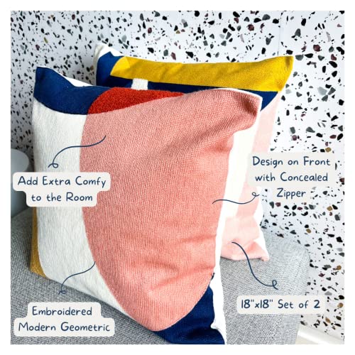 Rhapsody Studio Geometric Pillow Cover - Boho Pillow Cover Set Of 2 , Decorative Throw Pillow Covers 18X18 , Throw Pillows For Couch , Pink Embroidered Cushion Covers #TOP2