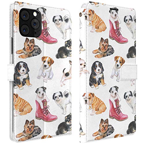 Mertak Wallet Case Compatible with iPhone 13 Pro Max 12 11 SE Xr Xs X 8 Plus 7 6s Yorkshire Protective Folio Magnetic Cute Puppies Cover Dogs Flip Card Holder Slim Fit Animal Husky Breeds Lightweight 