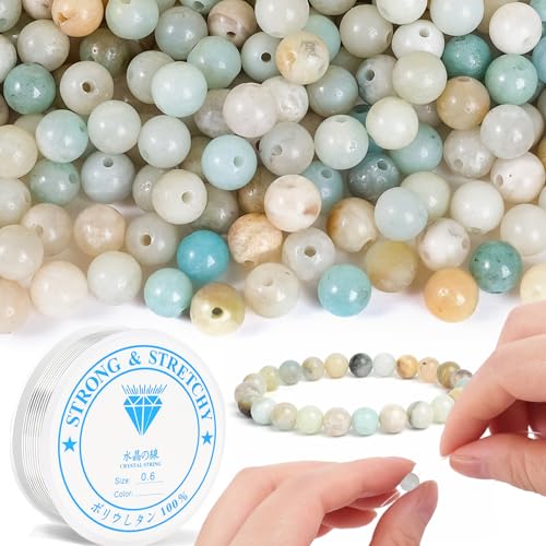 RUBY 120 Stück Amazonit Perlen 6 mm – Runde Natursteinperlen zum Auffädeln – DIY Schmuck Bastelset für Armbänder, Halsketten & Ohrringe