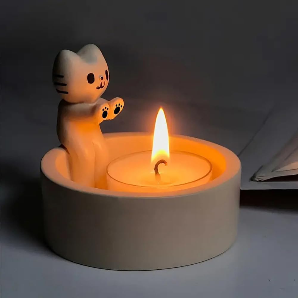 Photophores en Résine en Forme de Chat avec Pattes Chauffantes Décoration Chaton Bougeoir Décoratif