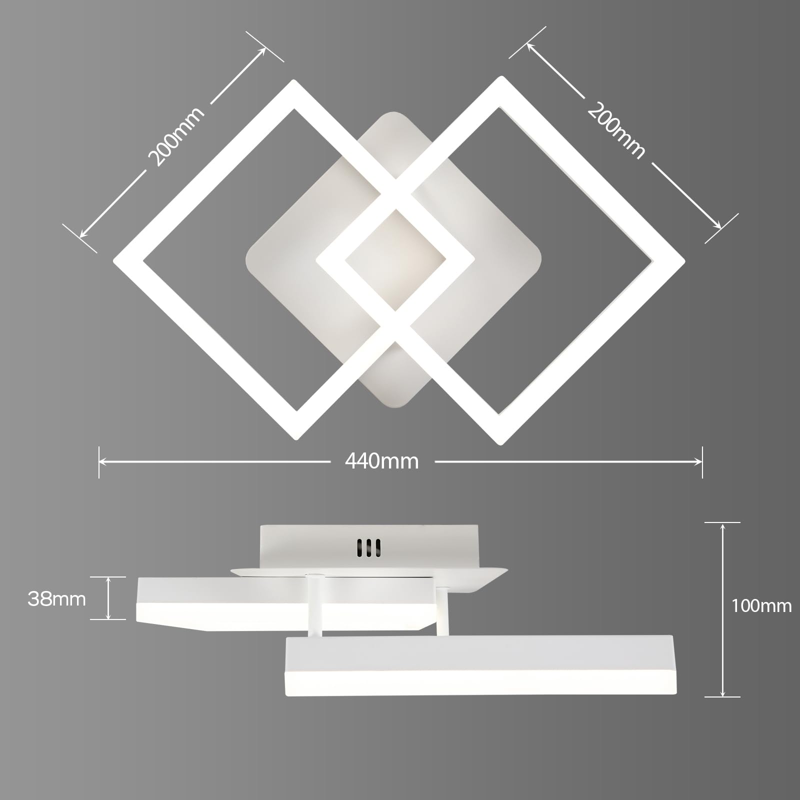 ANTENLICHT Plafoniera LED Soffitto Moderna 20W Dimmerabile con Telecomando 3000-6500K, Funzione di Memoria, Lampada da Soffitto per Camera da letto Sala Cucina Corridoio, Bianco 44x28x10cm