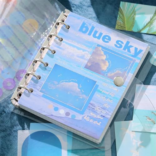 Image of 346Pcs Paper Vintage Aesthetic Scrapbook Kit Scrapbooking Supplies Kit With Bullet Junk Journal, Stationery, Washi Stickers A6 Grid Notebook Journaling Gift For Girl (Blue Sky Scrapbook)