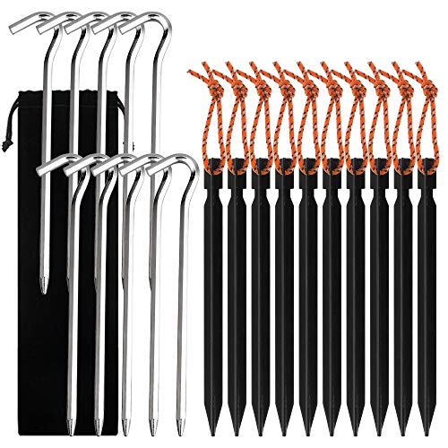 DaKuan Zeltheringe für den Außenbereich, 20 Stück, Premium 7075 leichtes Aluminium, 17,8 cm Nagelspike, Garten-Heringe zum Aufstellen von Camping, Zelt, Bonus mit Tragetasche