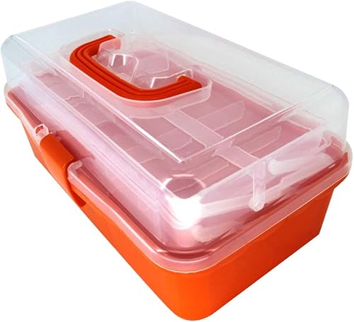 Caja de herramientas plegable portátil, caja de almacenamiento de tres capas con bandeja voladiza, caja de almacenamiento de plástico de 13 x 7.9 x