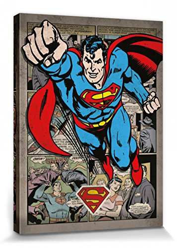 1art1 Superman Póster Impresión En Lienzo Montage Cuadro En Bastidor De Camilla De Madera | Mural...