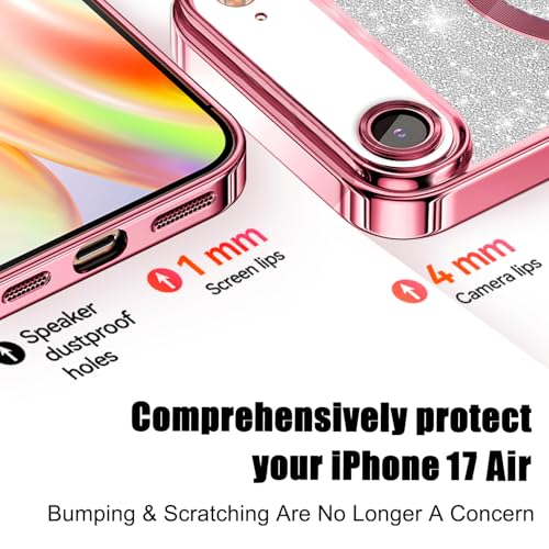 Image of Misscase for iPhone Air Case Compatible with MagSafe,Built-in Camera Lens Protector Full Protection Soft TPU Anti-Scratch Magnetic Glitter Slim Case Cover for iPhone 17 Air 6.5 inch Pink